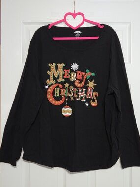 🎄Holiday Time Black Merry Christmas Graphic Long Sleeve Top Size 3X (22/24)
